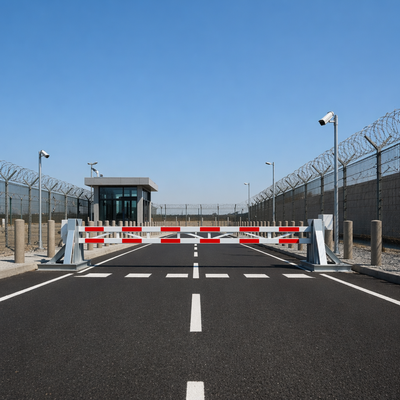 No entry, parking lane gate, a genuine anti-vehicle ramming gate